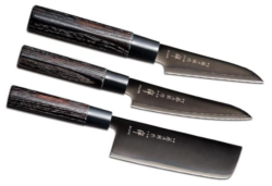 SET DE 3 COUTEAUX DE CUISINE JAPONAIS TOJIRO ZEN BLACK "FORME VÉGAN