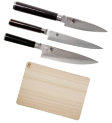 SET DE 3 COUTEAUX DE CUISINE JAPONAIS KAI SHUN CLASSIC "FORME EUROPÉENNE" ET PLANCHE