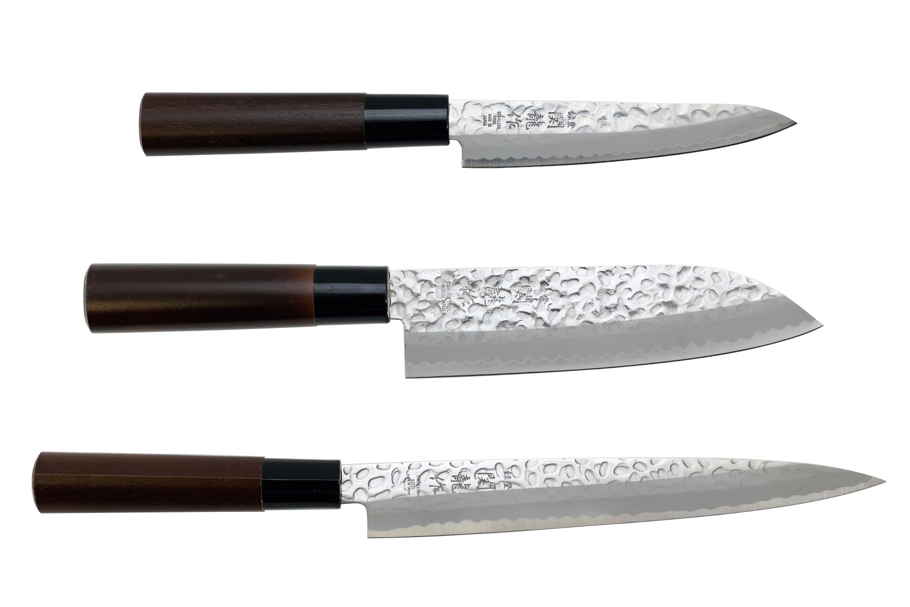 Set de 3 couteaux japonais Jaku Hammered type japonais