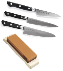 Set de 3 couteaux japonais DP Série Tojiro forme européenne + pierre à affûter Tojiro