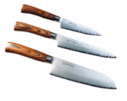 Set de 3 couteaux de cuisine japonais Tamahagane Tsubame pakkawood "forme japonaise"
