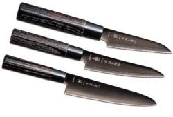 SET DE 3 COUTEAUX DE CUISINE JAPONAIS TOJIRO ZEN BLACK "FORME EUROPÉENNE