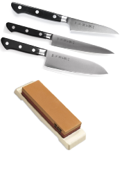 SET DE 3 COUTEAUX DE CUISINE JAPONAIS TOJIRO DP SERIE ET PIERRE "FORME JAPONAISE"