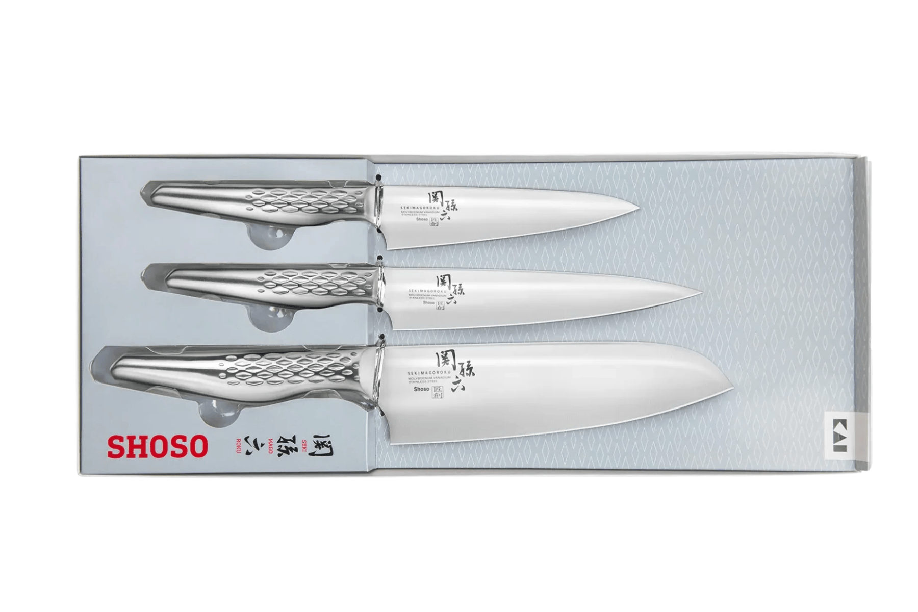 Coffret de 3 couteaux japonais Kai Seki Magoroku Shoso - Couteaux universels et santoku