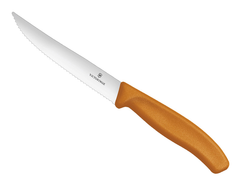 Couteau pizza - steak  gourmet Victorinox Swiss Classic lame dentée 12 cm - manche orange