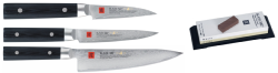 Set de 3 couteaux japonais Kasumi Masterpiece "FORME EUROPÉENNE" et pierre