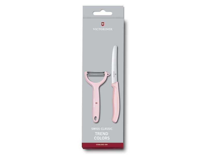 Set couteau tomates et éplucheur universel (manche Y) Victorinox - rose pastel