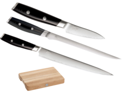 SET 3 COUTEAUX DE CUISINE JAPONAIS YAXELL MON "SPÉCIAL POISSON" PLANCHE