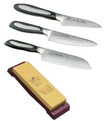Set de 3 couteaux japonais Tojiro Flash forme japonaise + pierre à aiguiser Tojiro