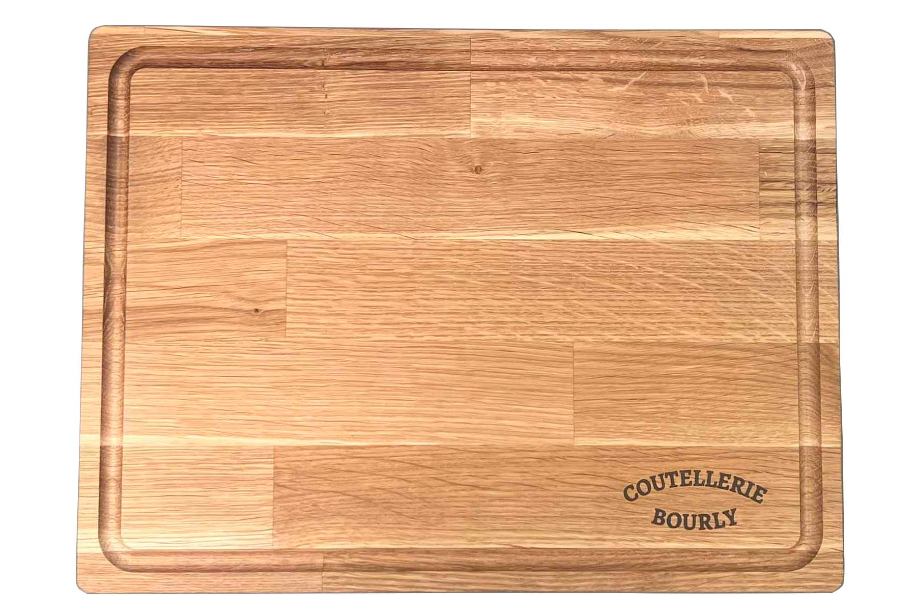 Planche en chêne avec rigole 39 x 29 cm "Coutellerie Bourly"