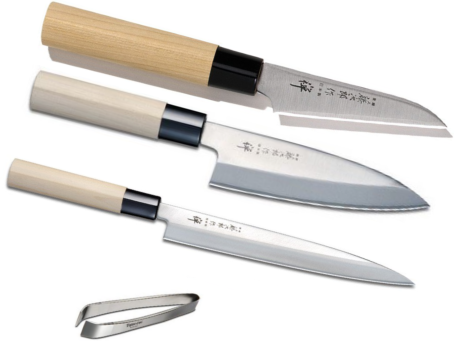 Set de 3 couteaux japonais Tojiro Zen forme + pince à arêtes Tojiro pro