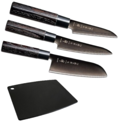 SET DE 3 COUTEAUX DE CUISINE JAPONAIS TOJIRO ZEN BLACK "FORME JAPONAISE" ET PLANCHE